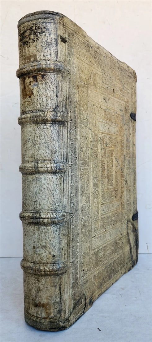 1593 DISPUTATIONES AGAINST HERETICS ROBERTI BELLARMINI antique PIGSKIN FOLIO v.3 (1 of 14)