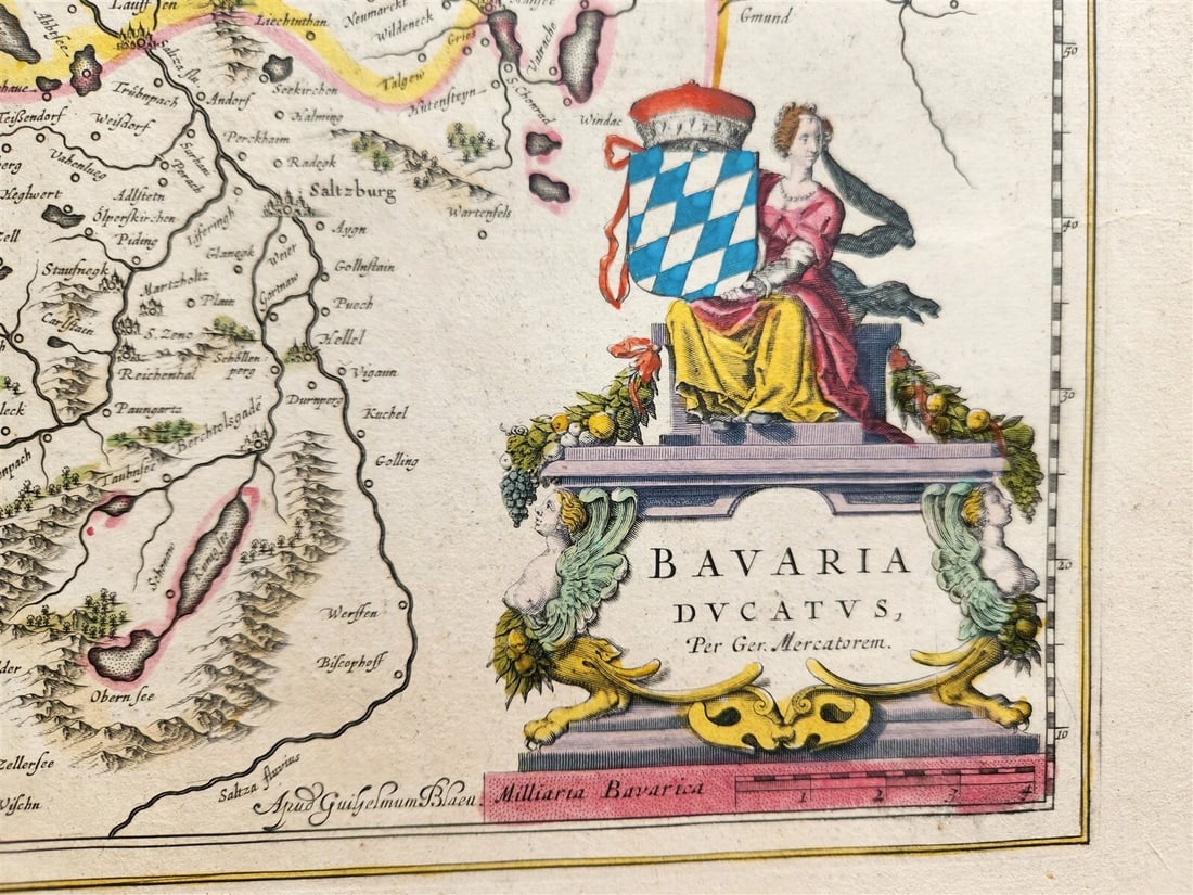 1640 MAP of GERMANY DUCHY BAVARIA by WILLEM BLAEU antique AUTHENTIC hand colored - 2