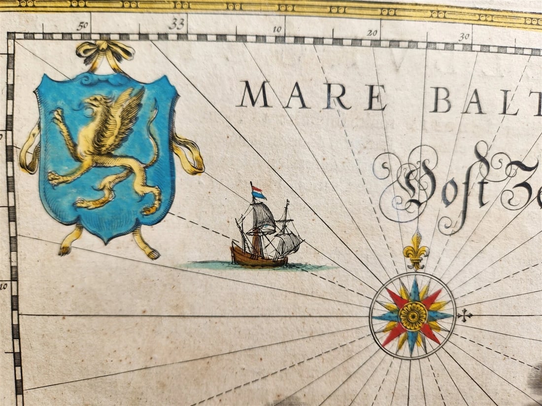 1640 MAP of GERMANY MECKLENBURG by WILLEM BLAEU antique AUTHENTIC hand colored - 3