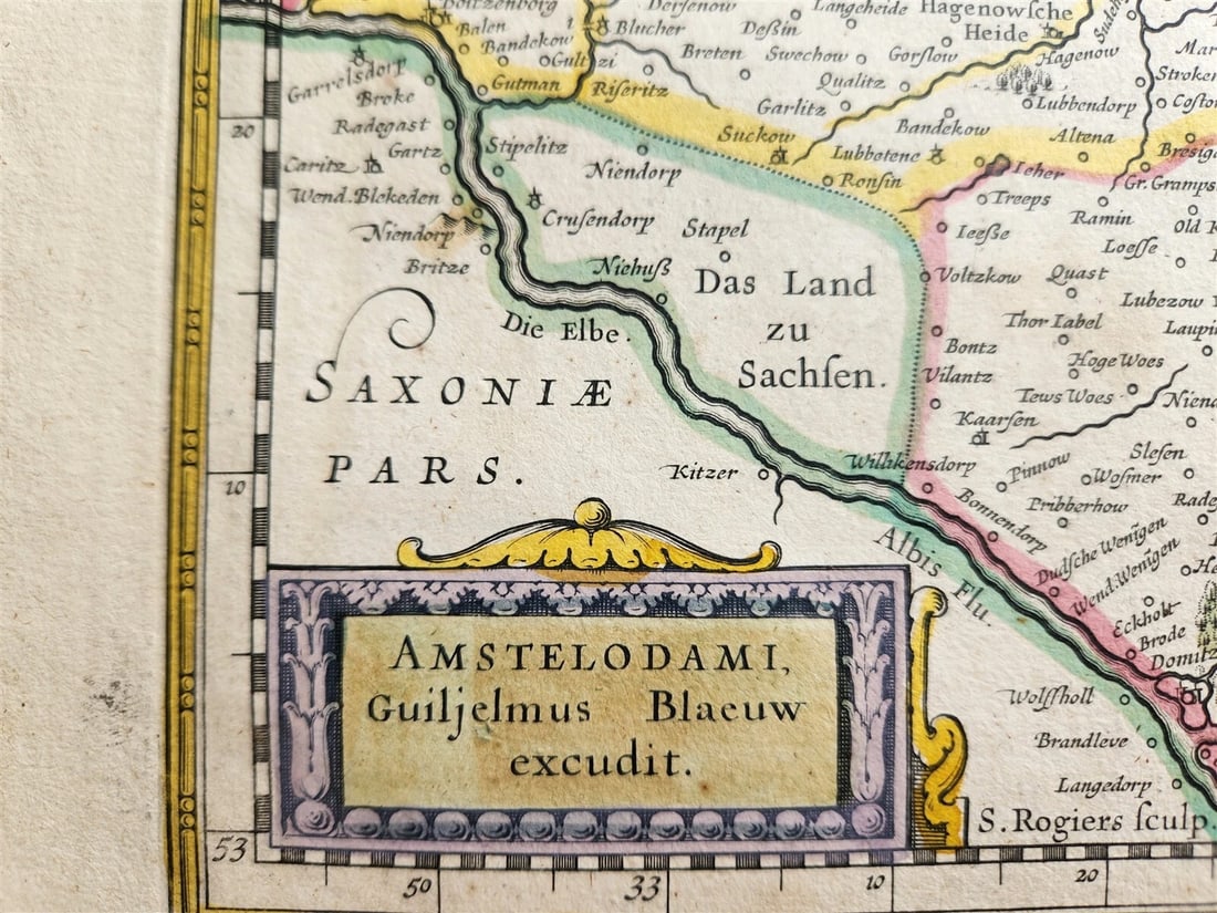 1640 MAP of GERMANY MECKLENBURG by WILLEM BLAEU antique AUTHENTIC hand colored - 4