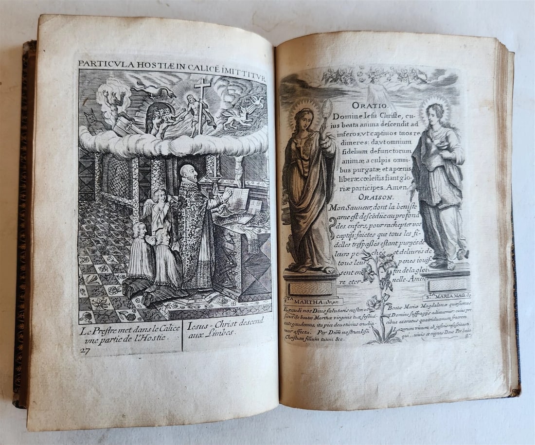 1651 PRAYER BOOK in FRENCH & LATIN BEAUTIFULLY ILLUSTRATED antique FINE BINDING - 12