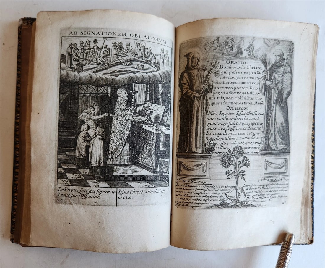 1651 PRAYER BOOK in FRENCH & LATIN BEAUTIFULLY ILLUSTRATED antique FINE BINDING - 14