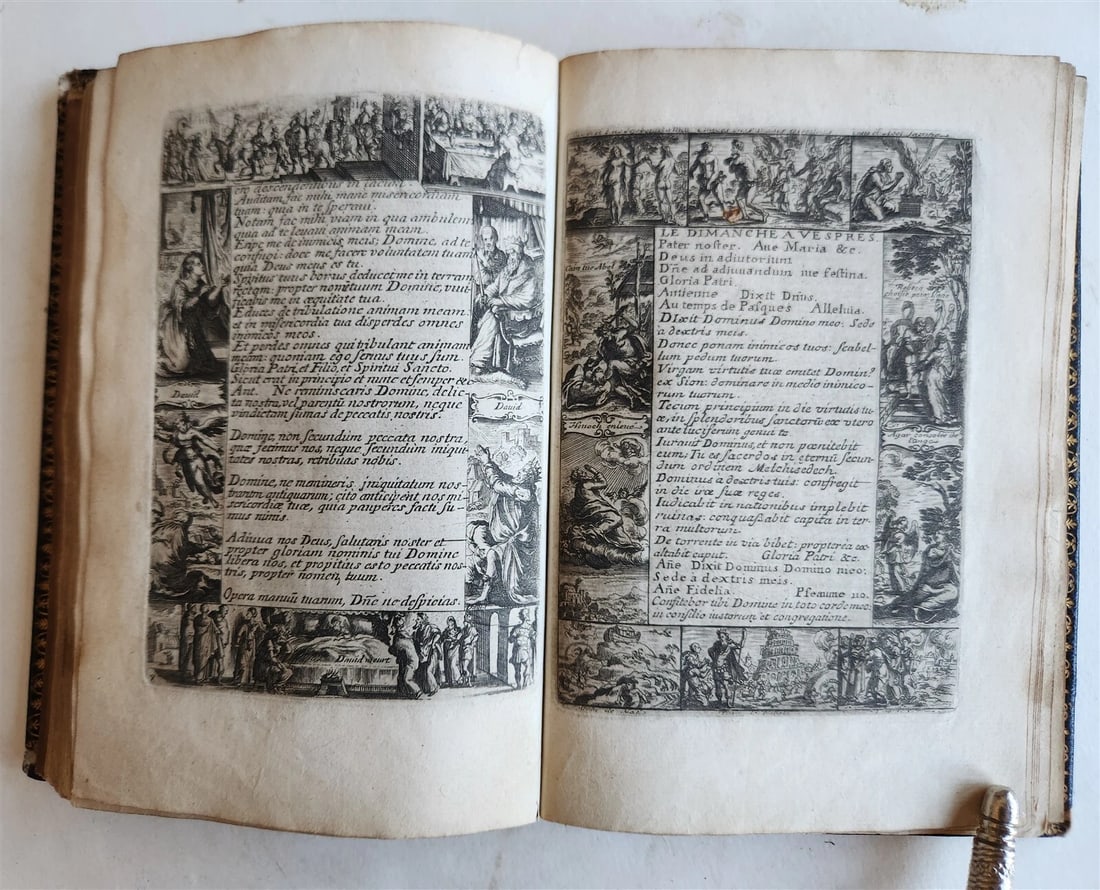 1651 PRAYER BOOK in FRENCH & LATIN BEAUTIFULLY ILLUSTRATED antique FINE BINDING - 6