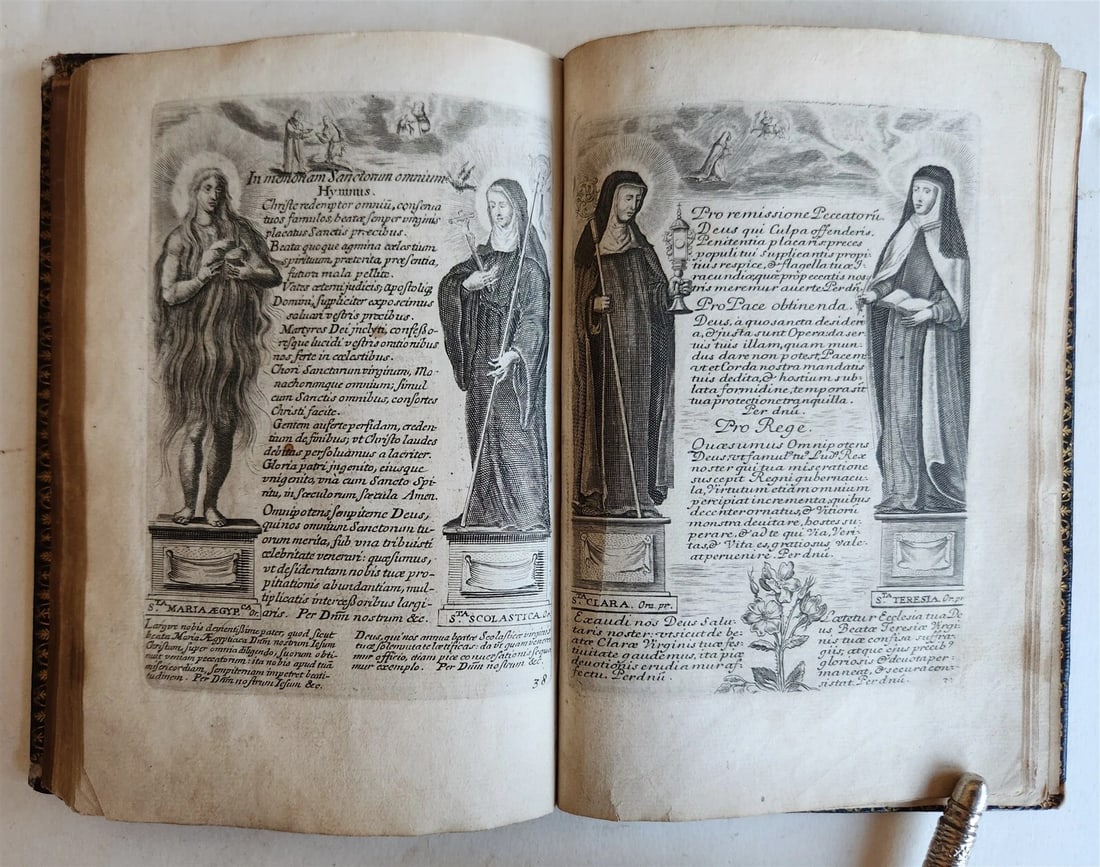 1651 PRAYER BOOK in FRENCH & LATIN BEAUTIFULLY ILLUSTRATED antique FINE BINDING - 7