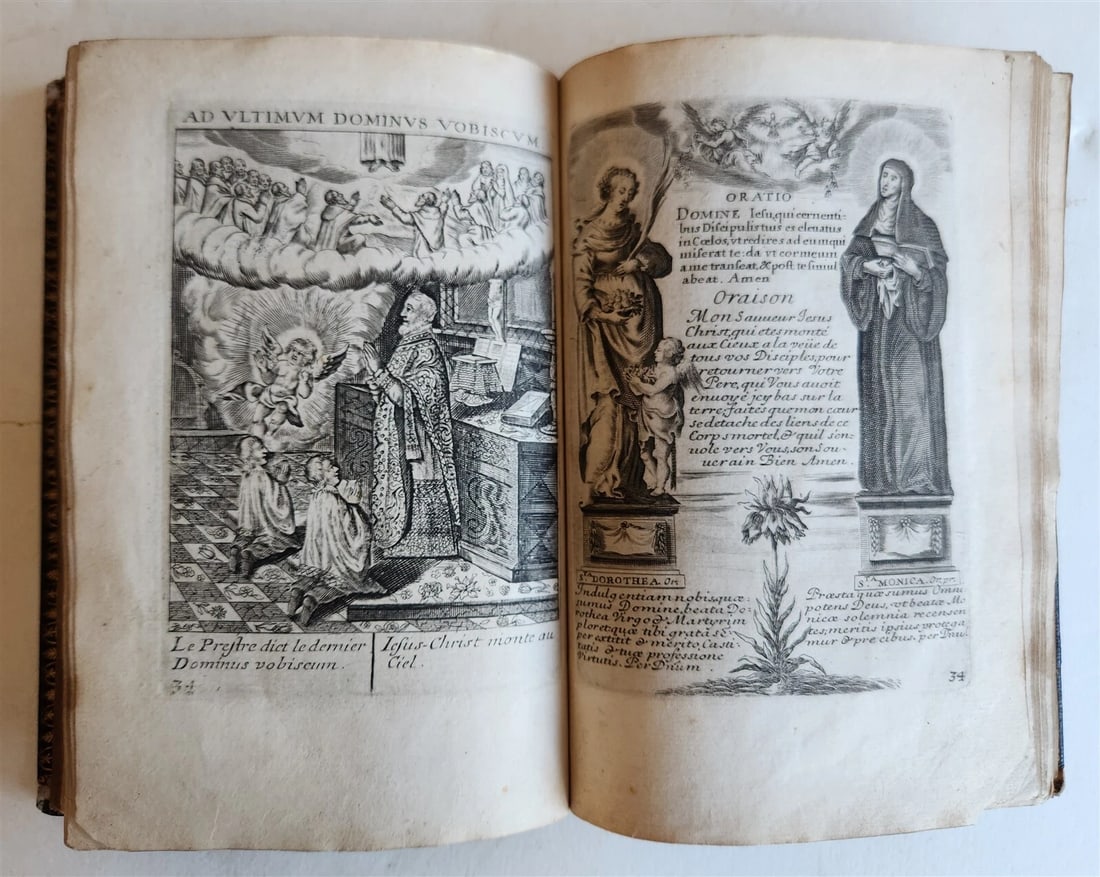 1651 PRAYER BOOK in FRENCH & LATIN BEAUTIFULLY ILLUSTRATED antique FINE BINDING - 9