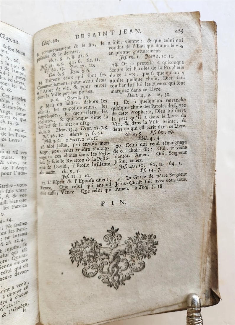 1751 BIBLE in FRENCH NEW TESTAMENT antique VELLUM BINDING - 8