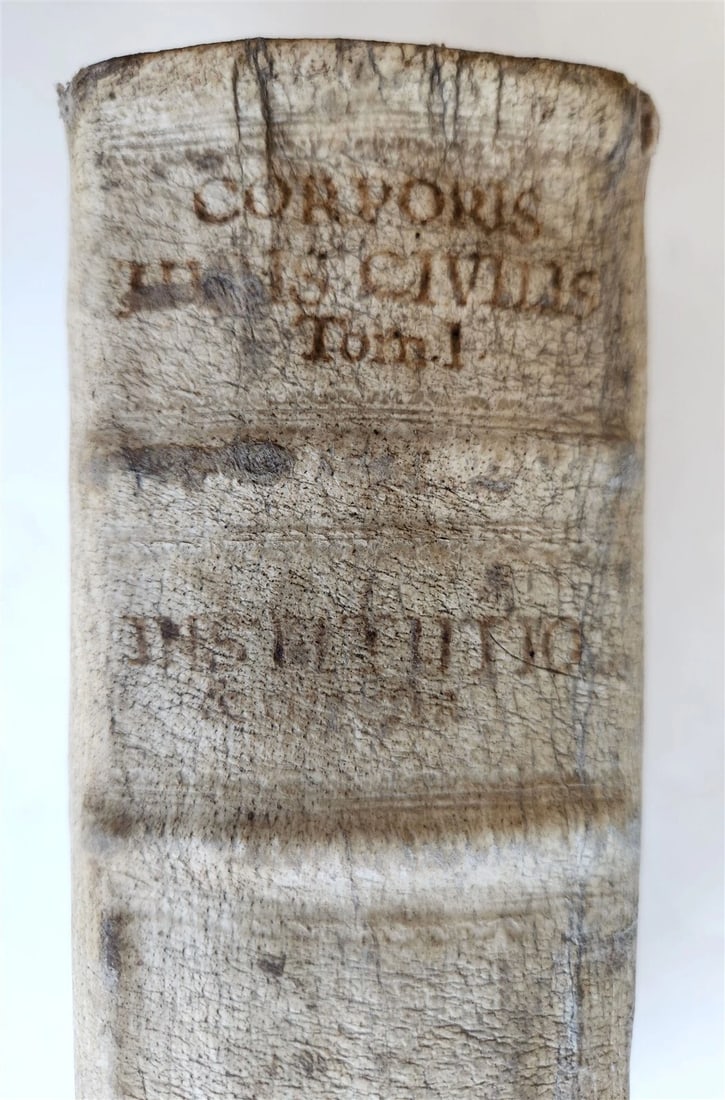 1713 CORPORIS JURIS CIVILIS antique BLIND-STAMPED PIGSKIN BINDING law book - 11