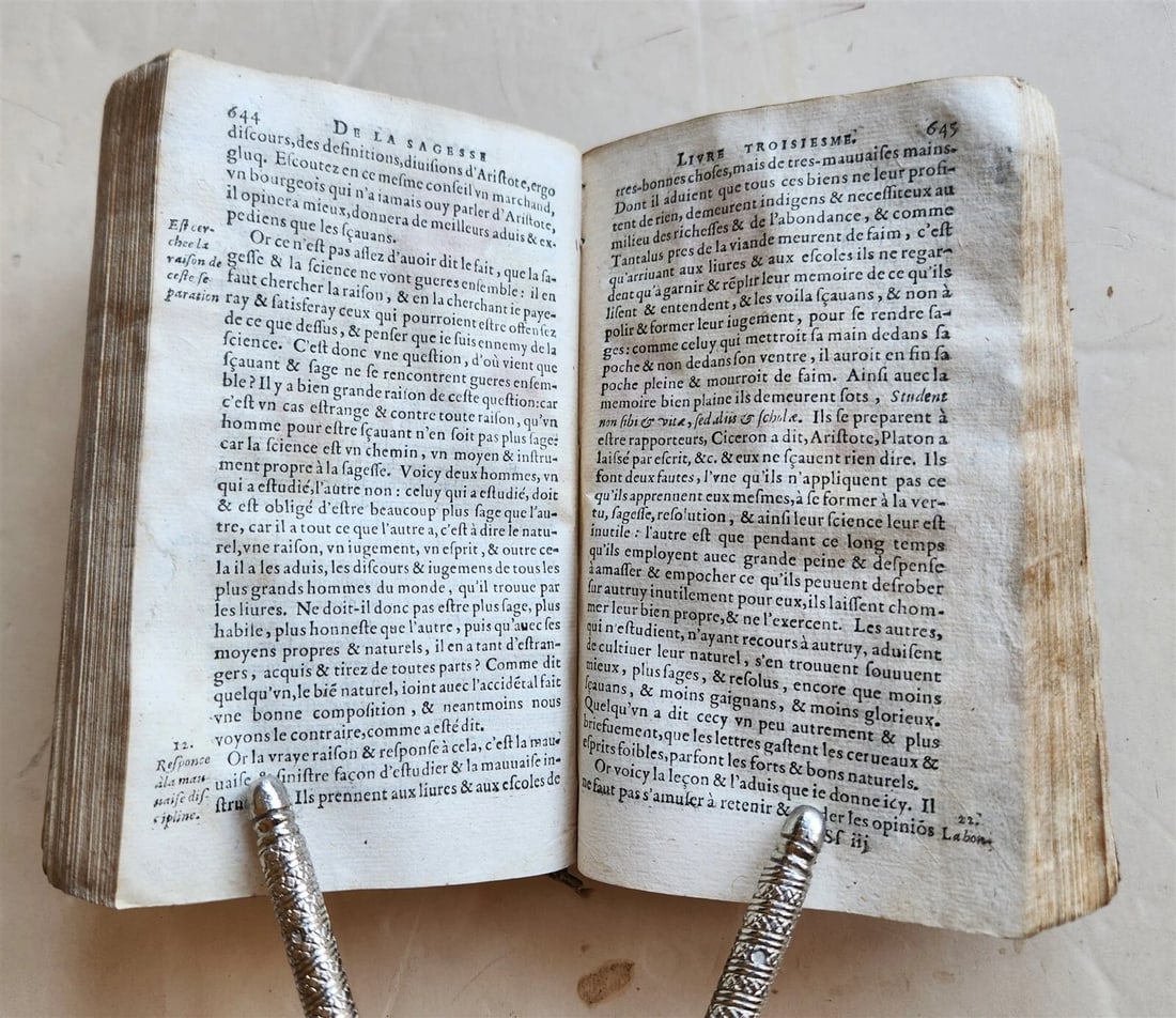 1623 French neo-skepticism by PIERRE CHARRON antique DECORATIVE BINDING - 11