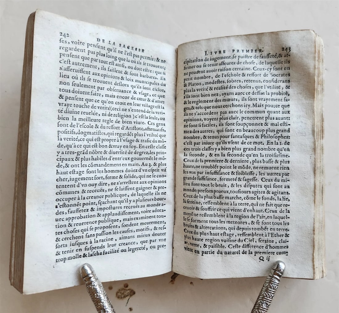 1623 French neo-skepticism by PIERRE CHARRON antique DECORATIVE BINDING - 7