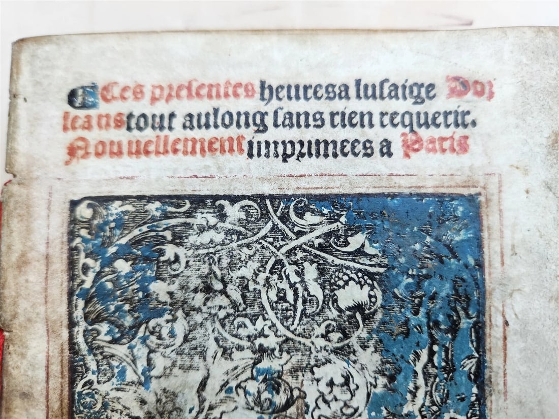 1519 BOOK OF HOURS PRINTED on VELLUM FRAGMENT antique POST-INCUNABULA scarce - 13