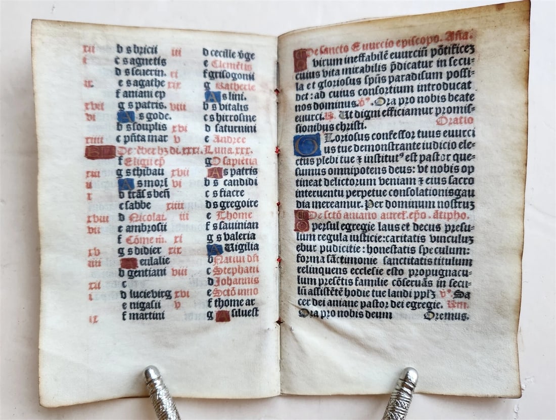 1519 BOOK OF HOURS PRINTED on VELLUM FRAGMENT antique POST-INCUNABULA scarce - 8