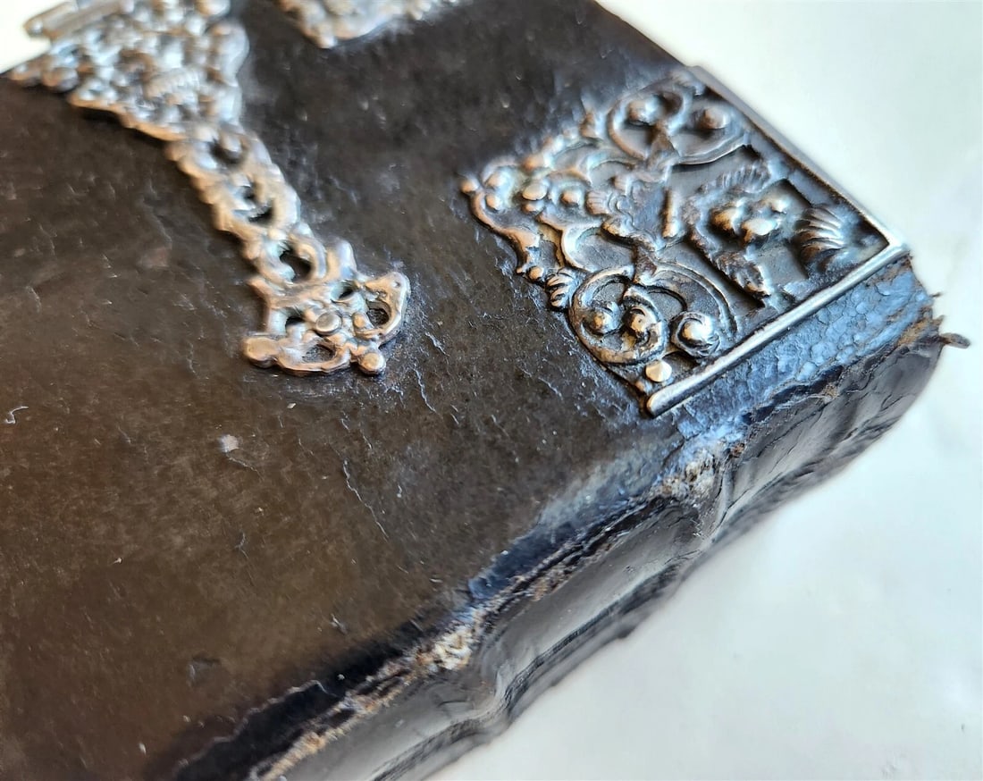 1754 GERMAN DEVOTIONAL BOOK antique BINDING w/ STUNNING SILVER FITTINGS - 10