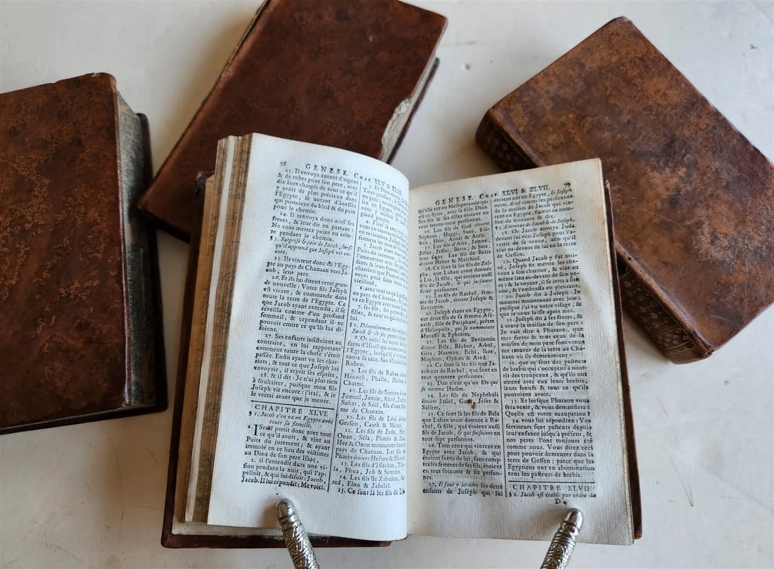 1776 BIBLE in FRENCH 4 VOLUMES antique OLD & NEW TESTAMENT - 5