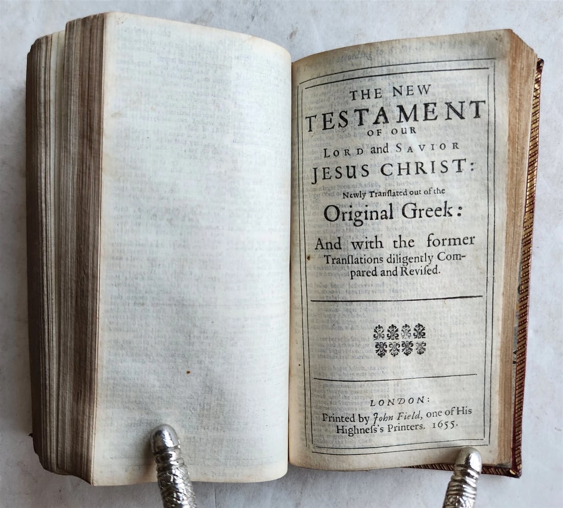 1655 BIBLE in ENGLISH antique LONDON John Field RED MOROCCO BINDING - 9