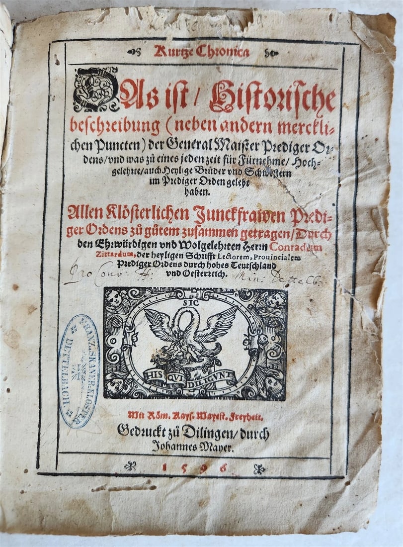 1596 HISTORICAL DESCRIPTION SHORT CHRONICLE of DOMINICAN ORDER antique VELLUM (1 of 14)