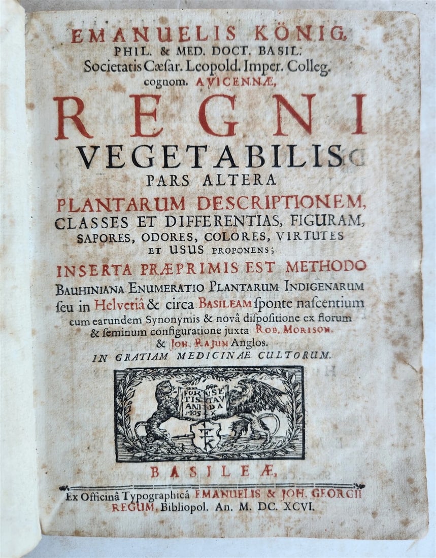 1696 PLANTARUM REGNI VEGETABILIS antique VELLUM VEGETABLE KINGDOM PLANTS (1 of 8)
