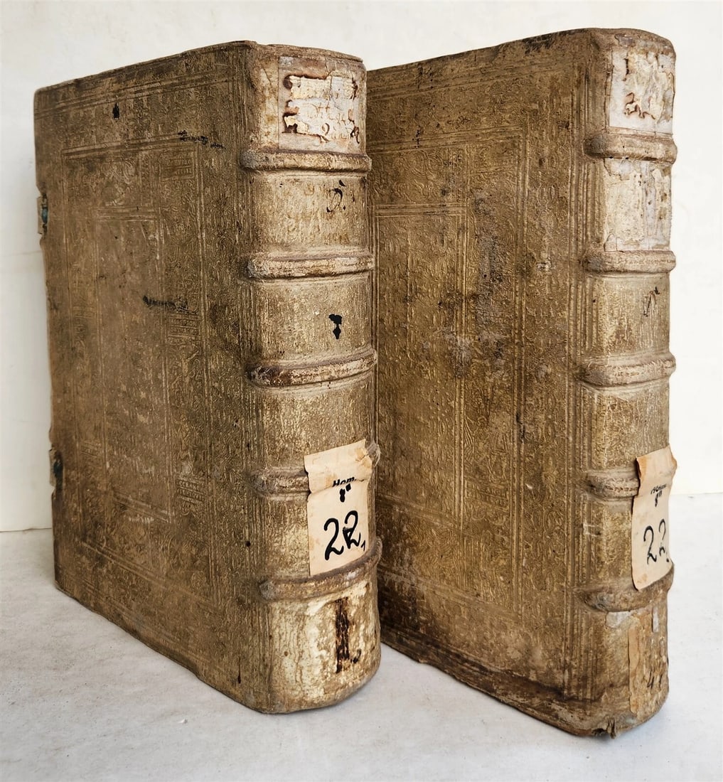 1588 SERMONS of PORTUGUESE THEOLOGIAN F. DIAZ 2 VOLUMES antique PIGSKIN BINDING - 2