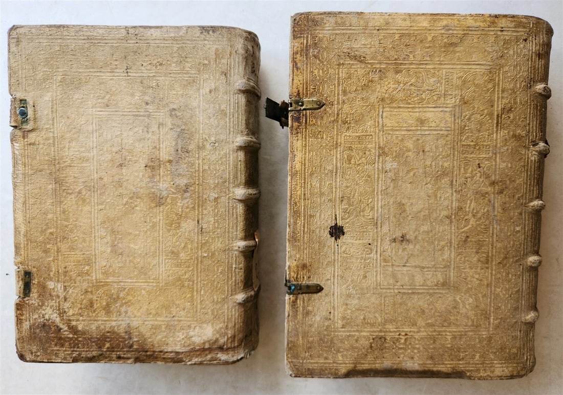 1588 SERMONS of PORTUGUESE THEOLOGIAN F. DIAZ 2 VOLUMES antique PIGSKIN BINDING - 4