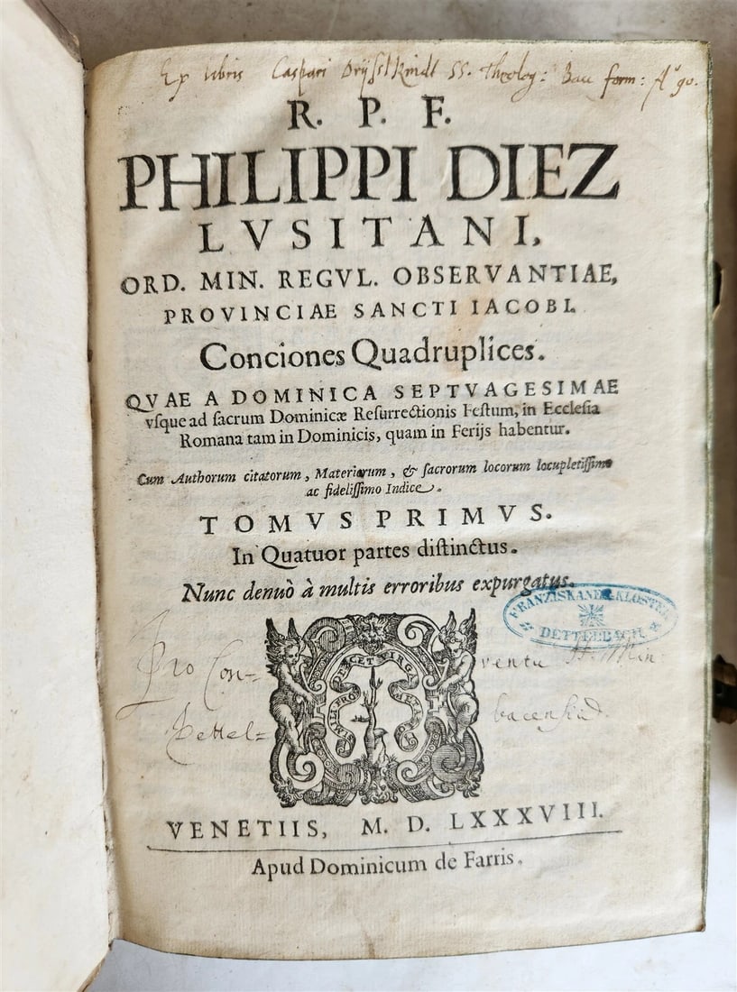 1588 SERMONS of PORTUGUESE THEOLOGIAN F. DIAZ 2 VOLUMES antique PIGSKIN BINDING - 6