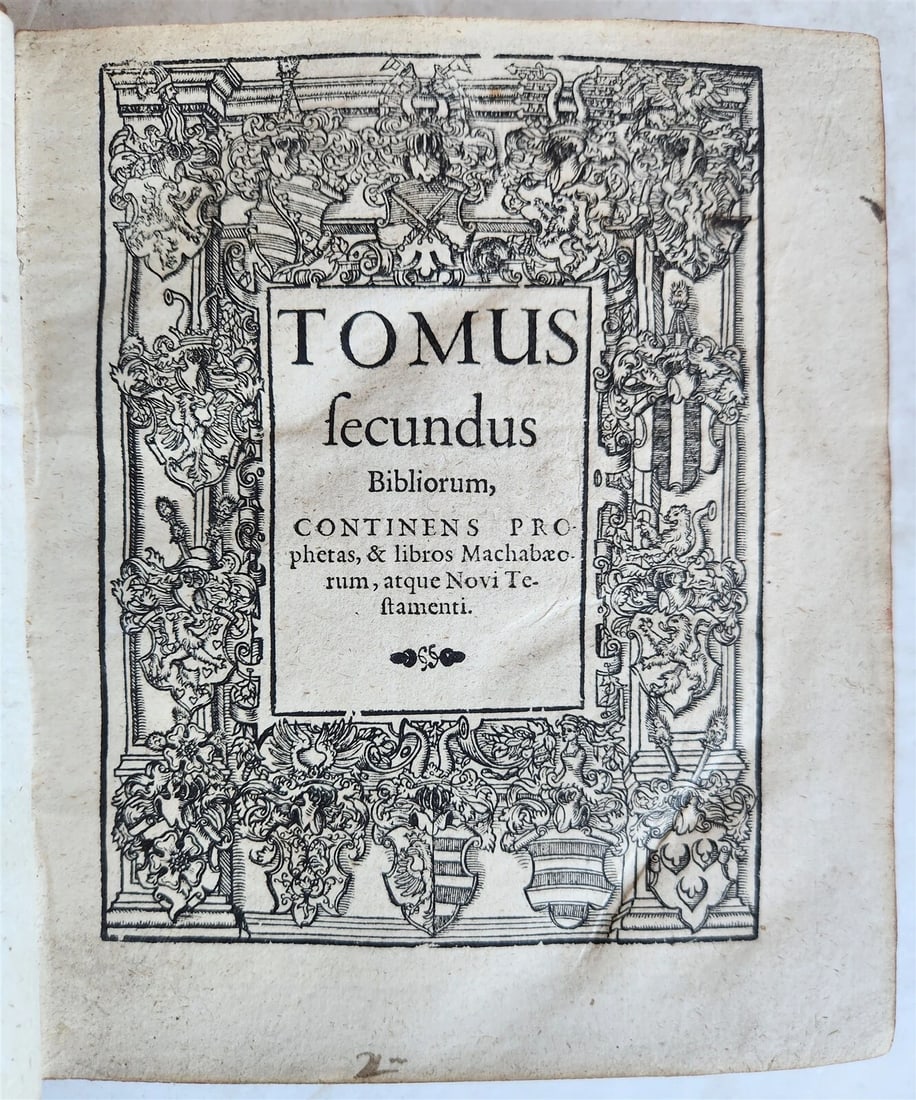 1602 BIBLE in LATIN ILLUSTRATED w/ MAP & NUMEROUS WOODCUTS antique (1 of 14)