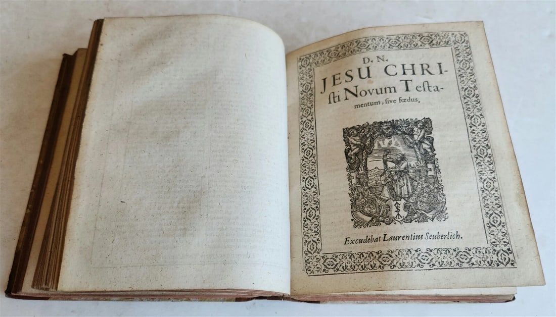 1602 BIBLE in LATIN ILLUSTRATED w/ MAP & NUMEROUS WOODCUTS antique - 3