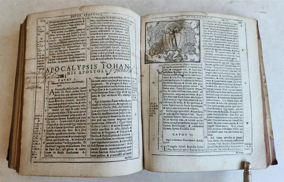 1602 BIBLE in LATIN ILLUSTRATED w/ MAP & NUMEROUS WOODCUTS antique - 5