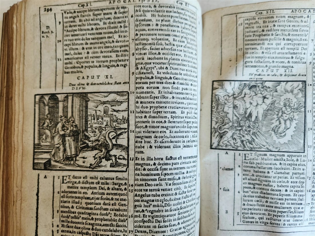 1602 BIBLE in LATIN ILLUSTRATED w/ MAP & NUMEROUS WOODCUTS antique - 9
