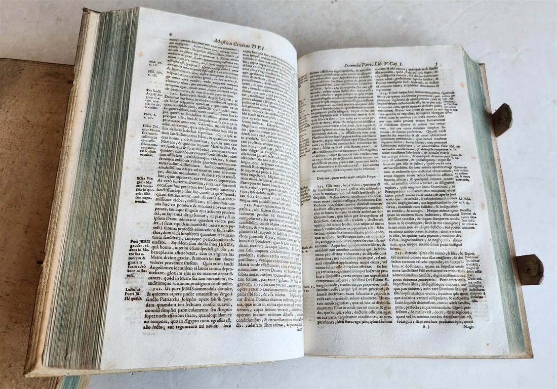 1719 MYSTICA CIVITAS DEI 3 PIGSKIN BOUND FOLIOS antique - 12