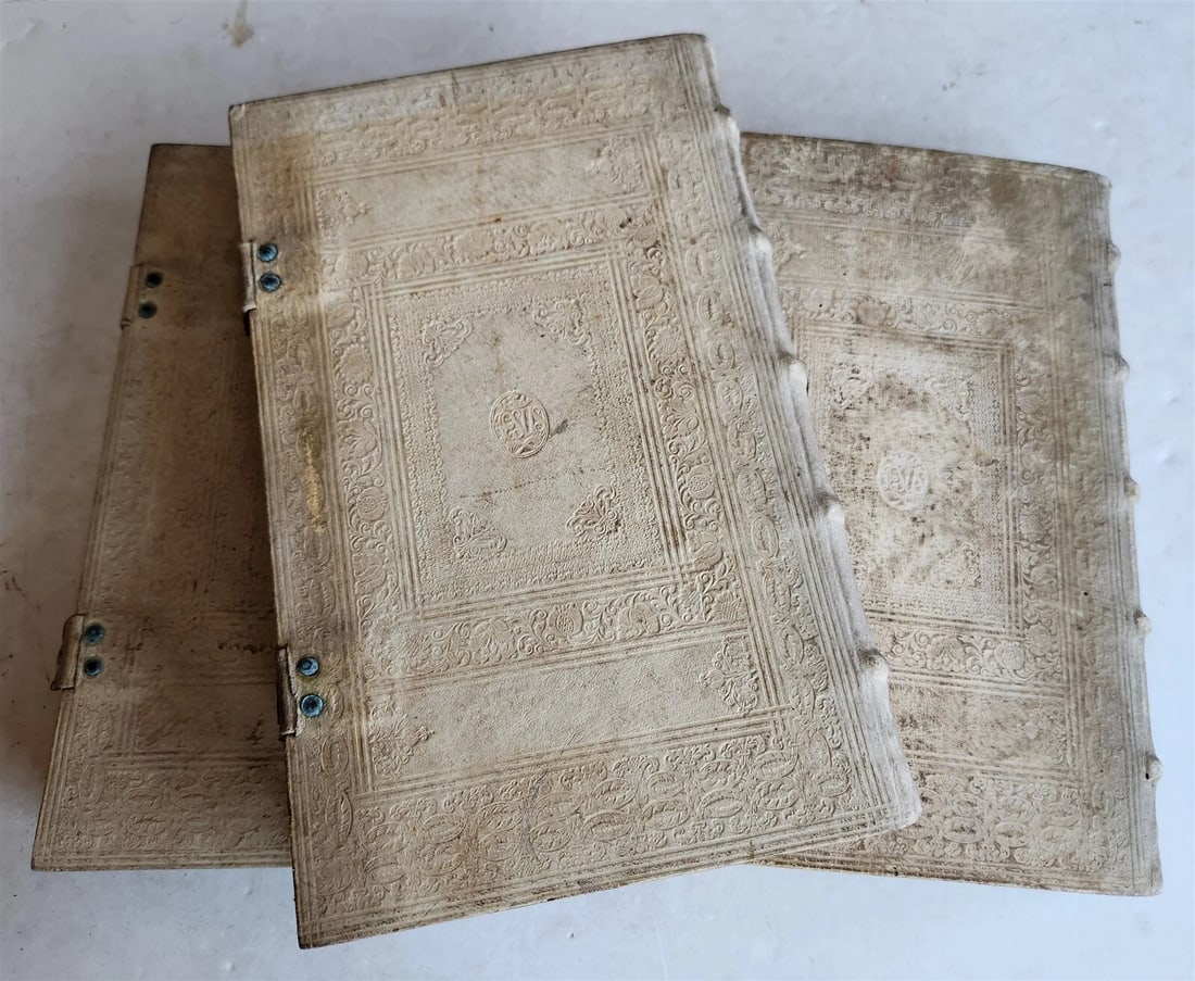 1719 MYSTICA CIVITAS DEI 3 PIGSKIN BOUND FOLIOS antique - 3