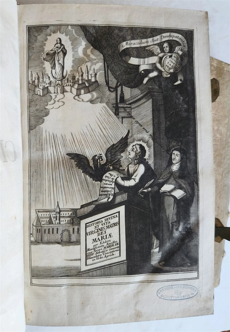 1719 MYSTICA CIVITAS DEI 3 PIGSKIN BOUND FOLIOS antique - 7