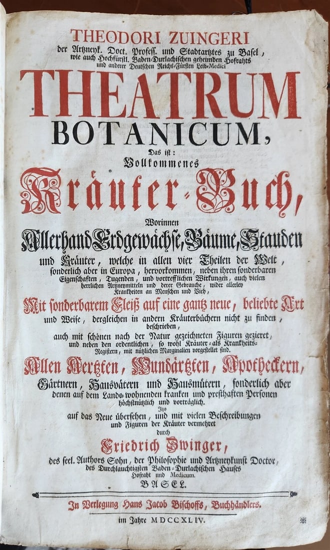 1744 THEATRUM BOTANICUM ULLISTRATED GERMAN HERBAL antique PIGSKIN BOUND FOLIO - 2