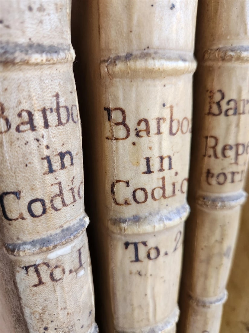 1701-1715 CANON LAW 6 FOLIO VOLUMES by AUGUSTINI BARBOSAE antique VELLUM BINDING - 3