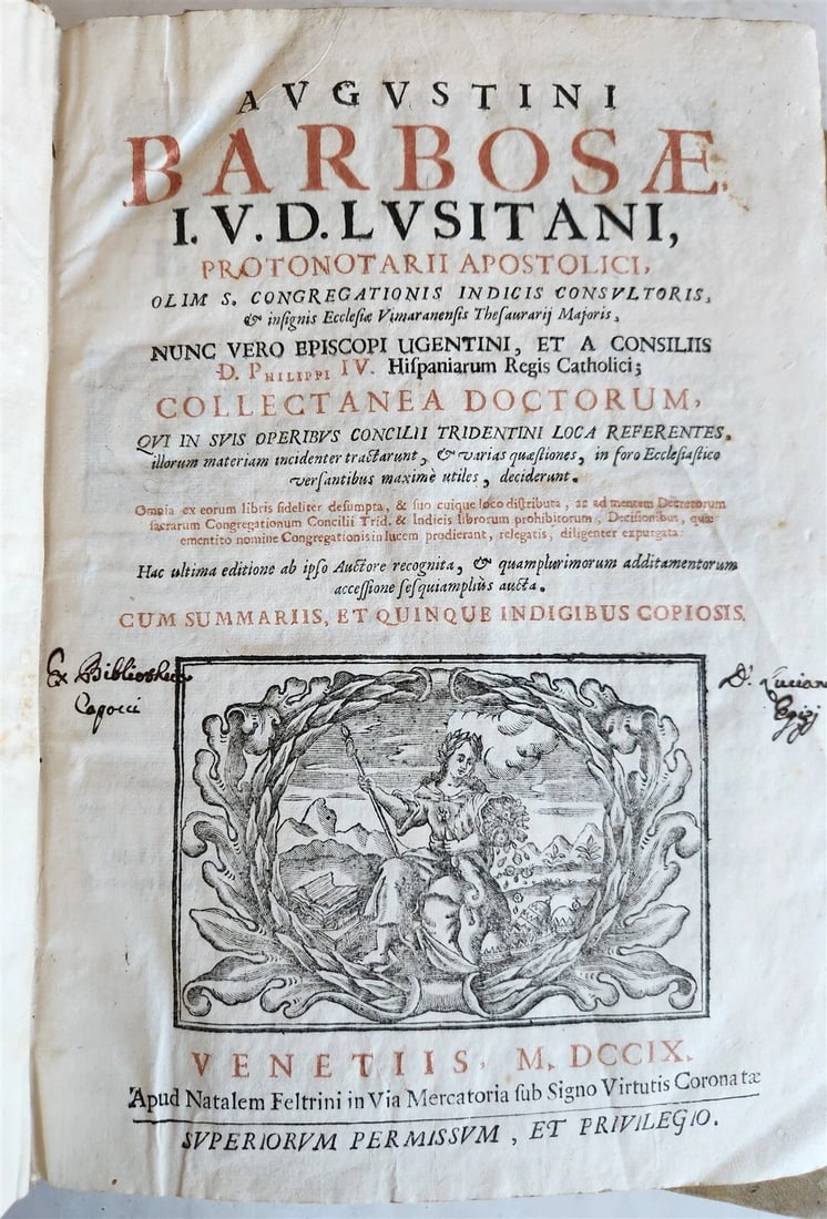 1701-1715 CANON LAW 6 FOLIO VOLUMES by AUGUSTINI BARBOSAE antique VELLUM BINDING - 9