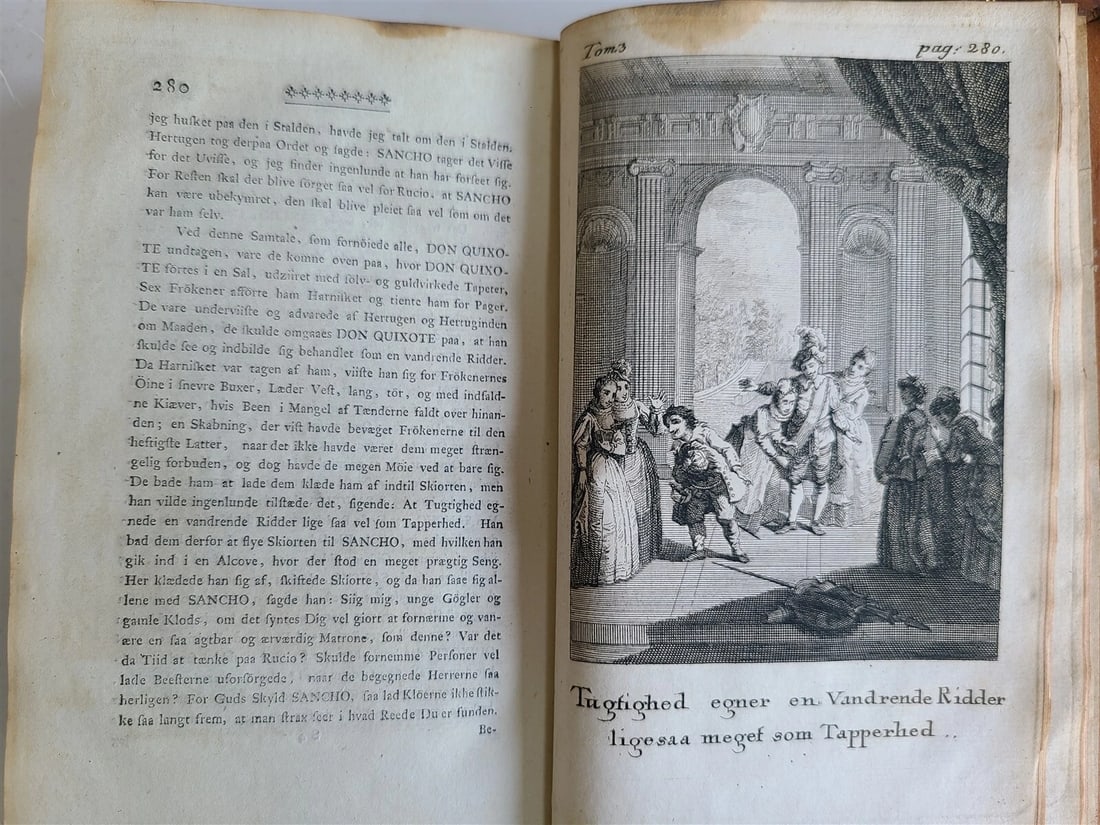 1776-77 4 vols DON QUIXOTE by CERVANTES 1st DANISH ED. antique ILLUSTRATED RARE - 12