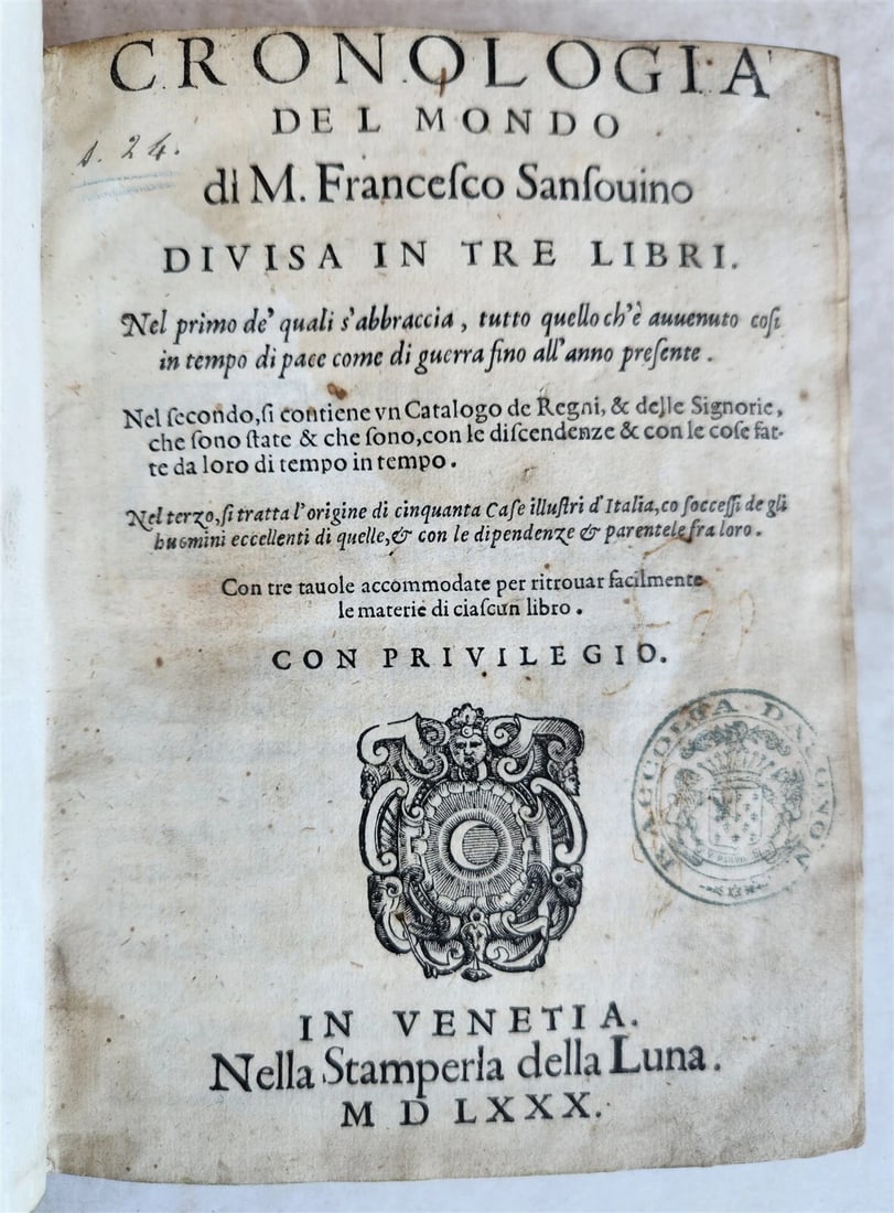 1580 CHRONOLOGY OF THE WORLD by F. SANSOVINO antique VELLUM BOUND (1 of 11)