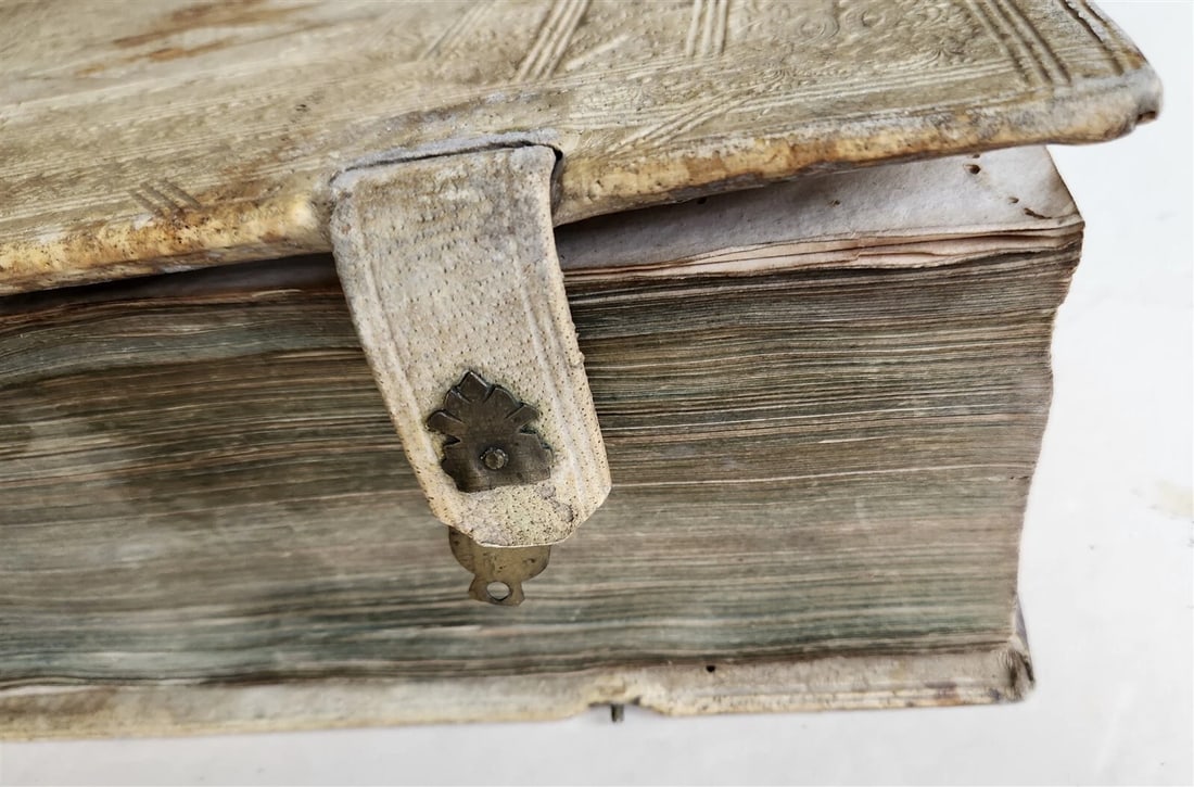 1737 BIBLE in GERMAN & LATIN antique MASSIVE FOLIO PIGSKIN BOUND 10 x 15" - 13