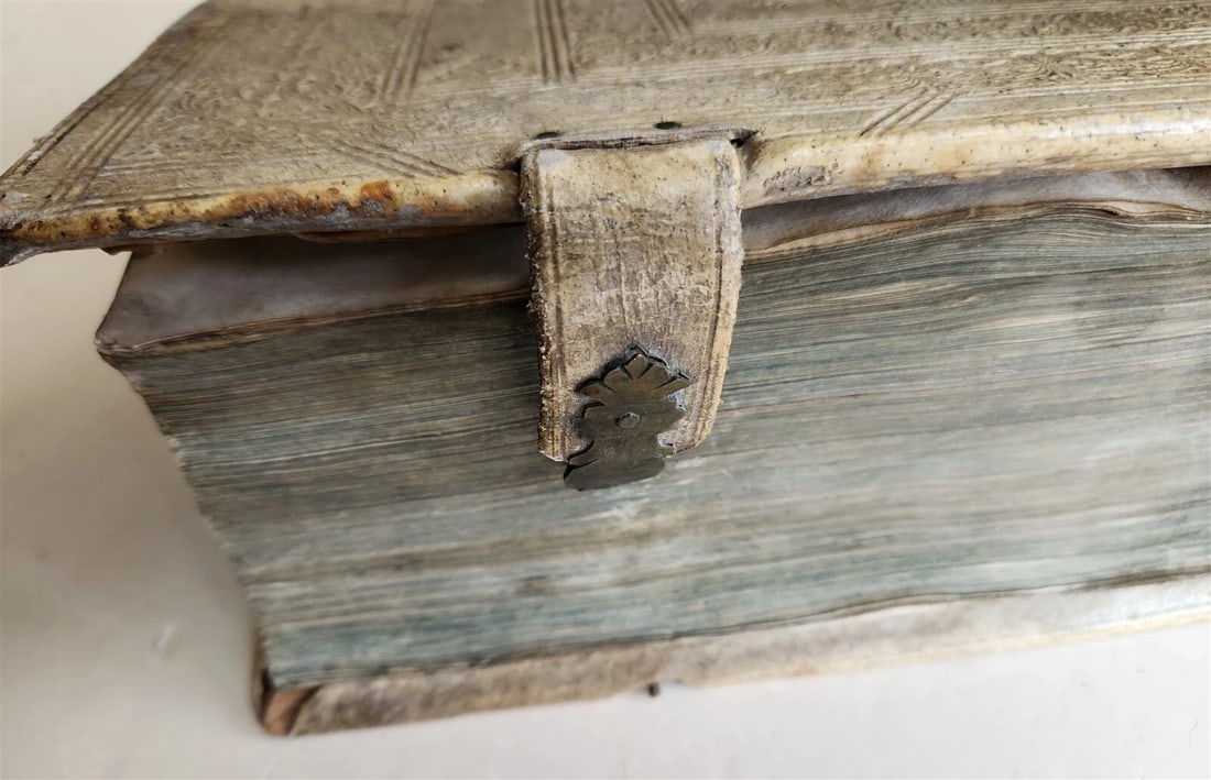 1737 BIBLE in GERMAN & LATIN antique MASSIVE FOLIO PIGSKIN BOUND 10 x 15" - 14