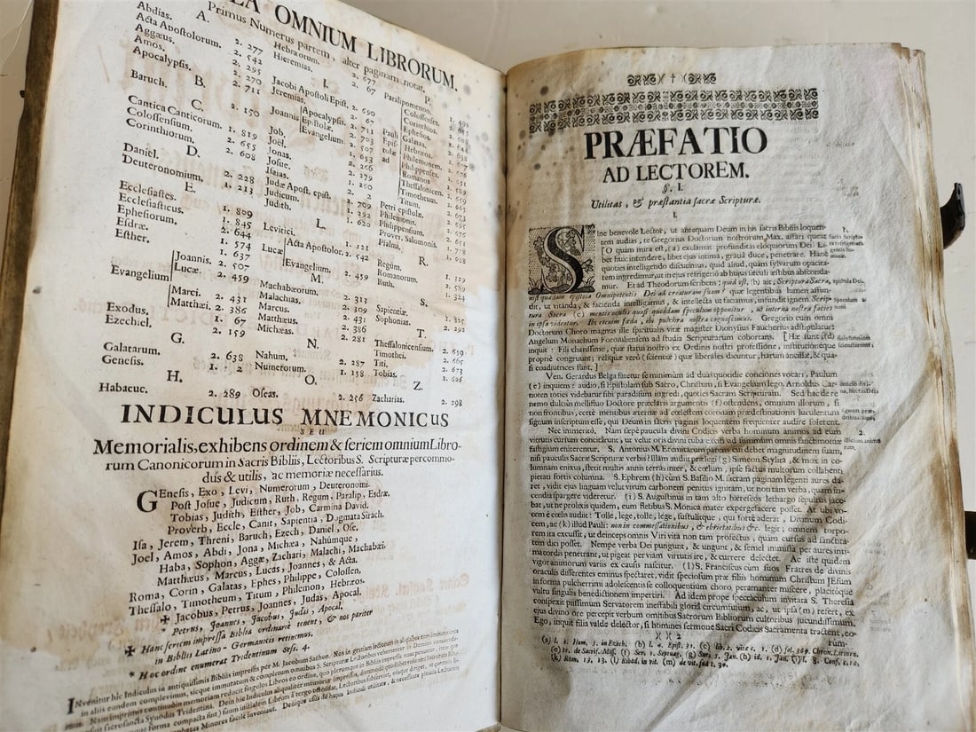 1737 BIBLE in GERMAN & LATIN antique MASSIVE FOLIO PIGSKIN BOUND 10 x 15" - 6