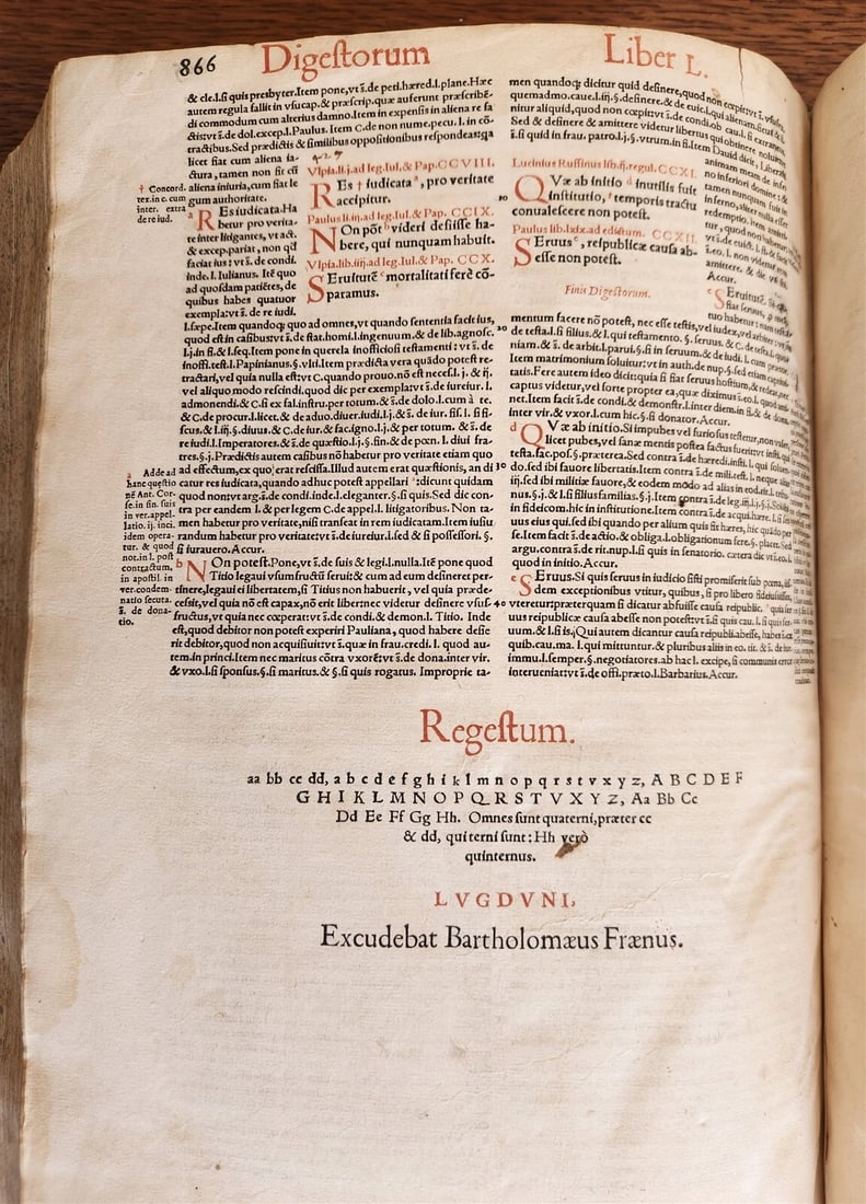 1556 LAW BOOK Corpus Juris Civilis DIGESTUM NOVUM antique MASSIVE FOLIO vellum - 13