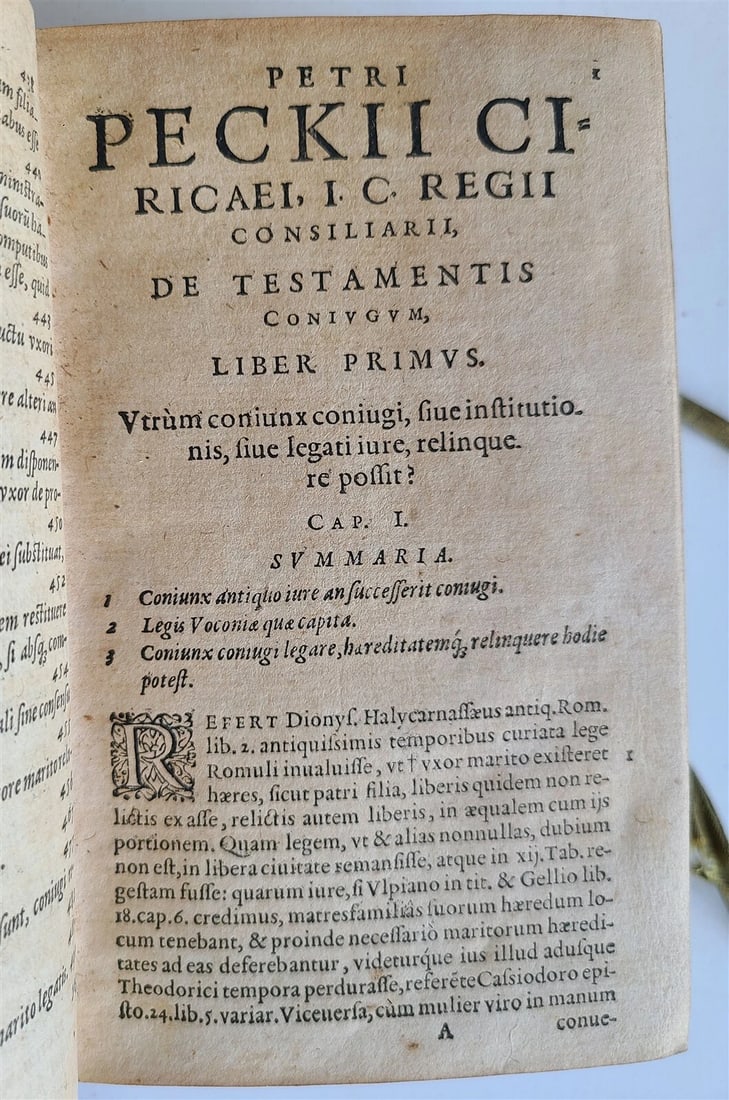 1585 LAW BOOK in LATIN De Testamentis Coniugum Libri Quinque antique VELLUM - 5