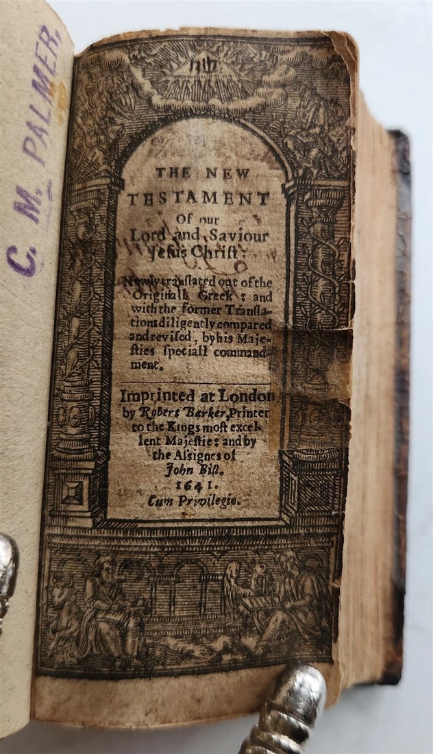 1641 BIBLE in ENGLISH NEW TESTAMENT antique Robert Barker & Assigns of John Bill: Title: 1641 BIBLE in ENGLISH NEW TESTAMENT antique Robert Barker & Assigns of John Bill Description: THE NEW TESTAMENT London: Robert Barker and Assigns of John Bill; 1641 Size 2 1/4 by 4 1/4" Rebacke
