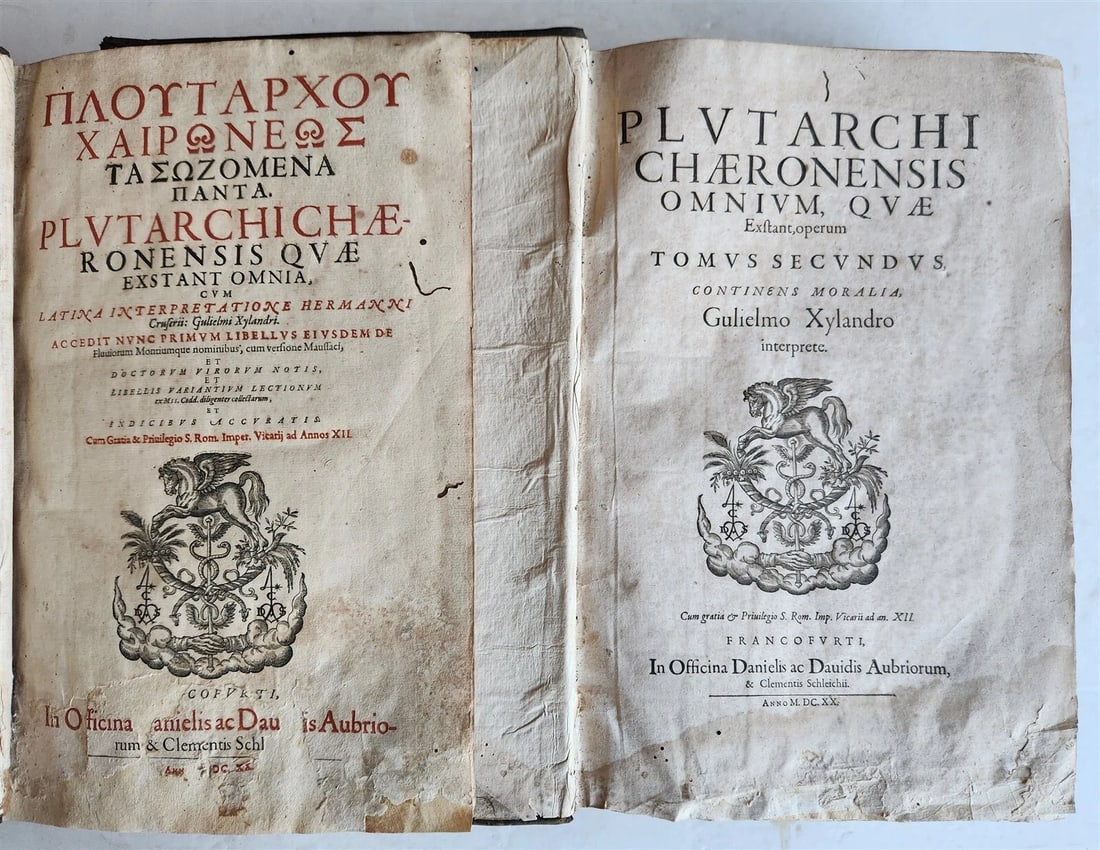 1620 PLUTARCH 2 volumes MORAL WORKS antique in GREEK & LATIN massive folio (1 of 14)
