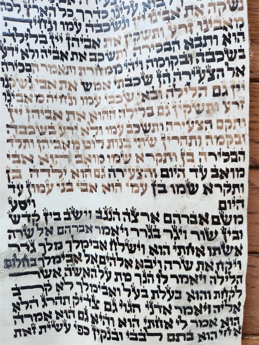 TORAH SCROLL FRAGMENT MANUSCRIPT VELLUM antique BIBLE GENESIS SODOM & GOMORRAH - 5