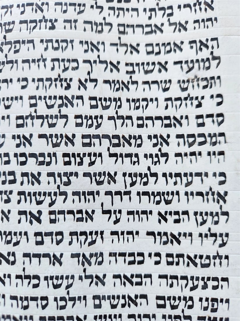 TORAH SCROLL FRAGMENT MANUSCRIPT on VELLUM antique BIBLE GENESIS 15:16-19:14 - 8