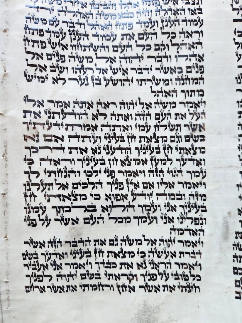 TORAH SCROLL FRAGMENT MANUSCRIPT on VELLUM antique BIBLE EXODUS 30:13-33:19 - 5