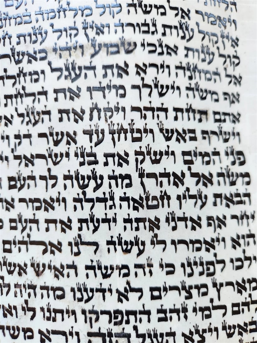 TORAH SCROLL FRAGMENT MANUSCRIPT on VELLUM antique BIBLE EXODUS 30:13-33:19 - 7