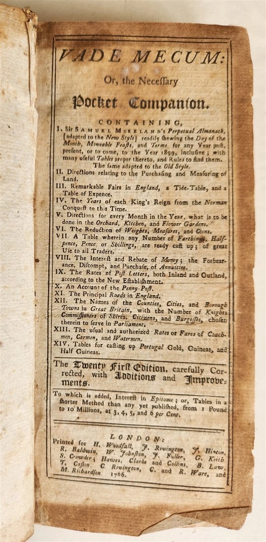 1766 VADE MADICUM POCKET COMPANION antique (1 of 5)