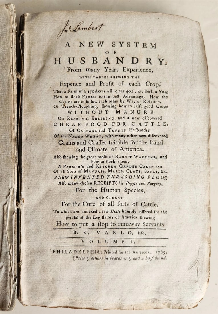 1785 NEW SYSTEM of HUSBANDRY by C.VARLO antique PHILADELPHIA (1 of 6)