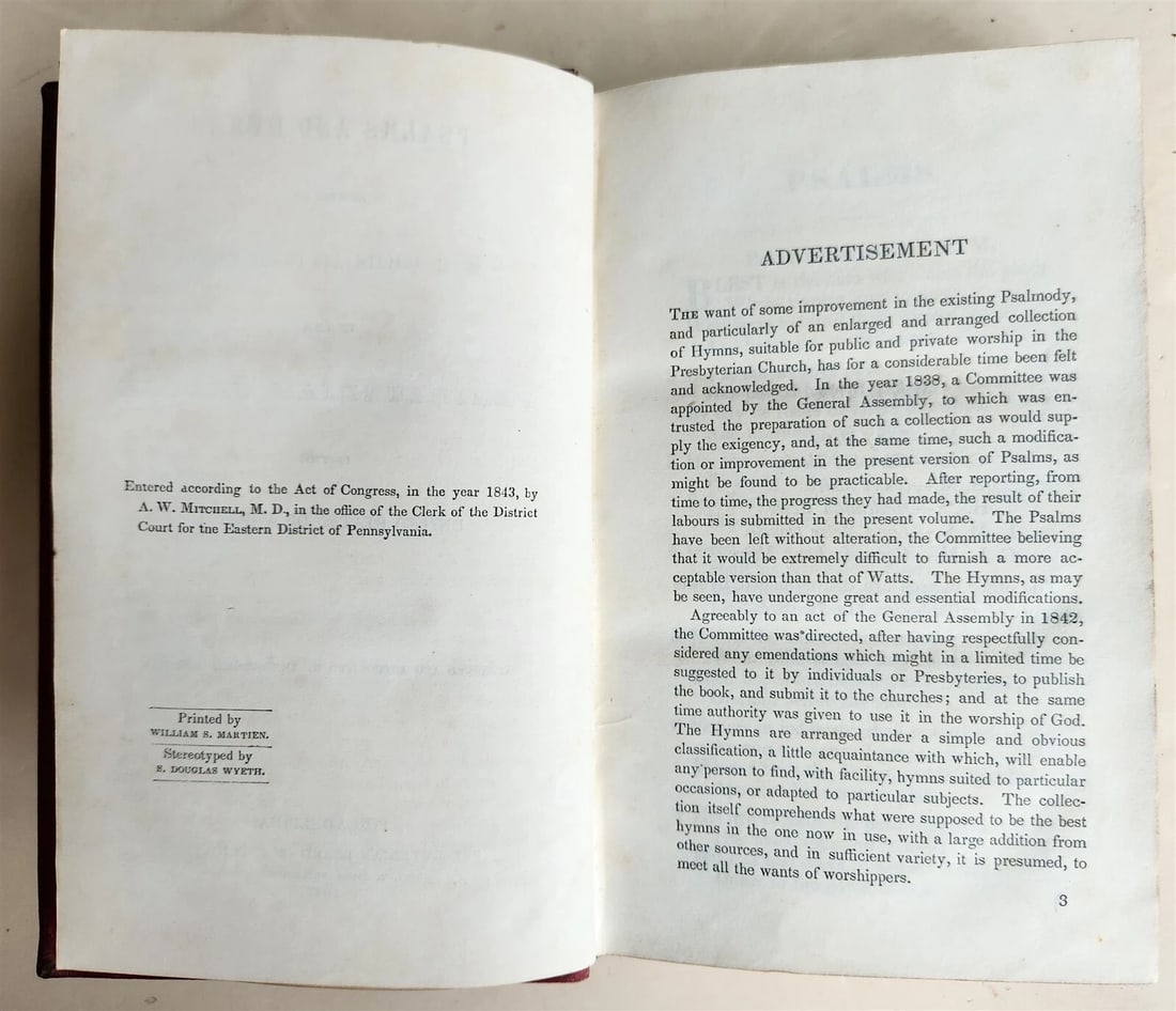 1843 PSALMS & HYMNS in PREBYTERIAN CHURCH in USA antique PHILADELPHIA - 5