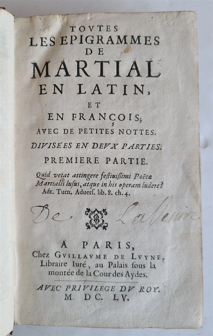 1655 MARTIALIS EPIGRAMMES 2 VOLUMES antique in FRENCH & LATIN - 10